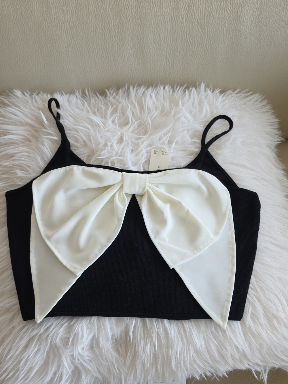 Anthropologie Black Crop Top with White Bow